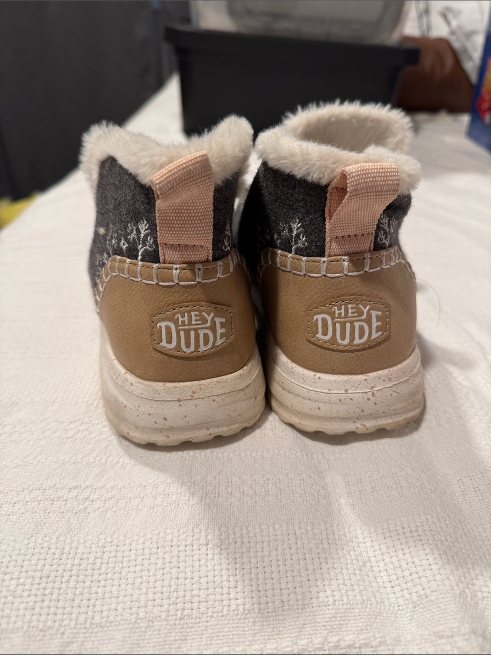 Hey Dude Cozy Ankle Boots in Brown & Gray with Shearling